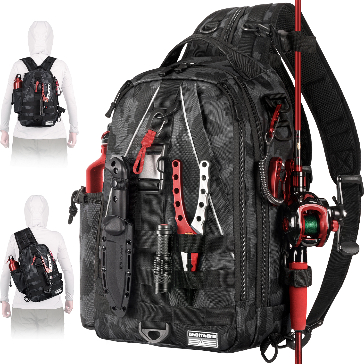 Fishing Rod Fly - Fishing Backpack Tackle Sling Bag -