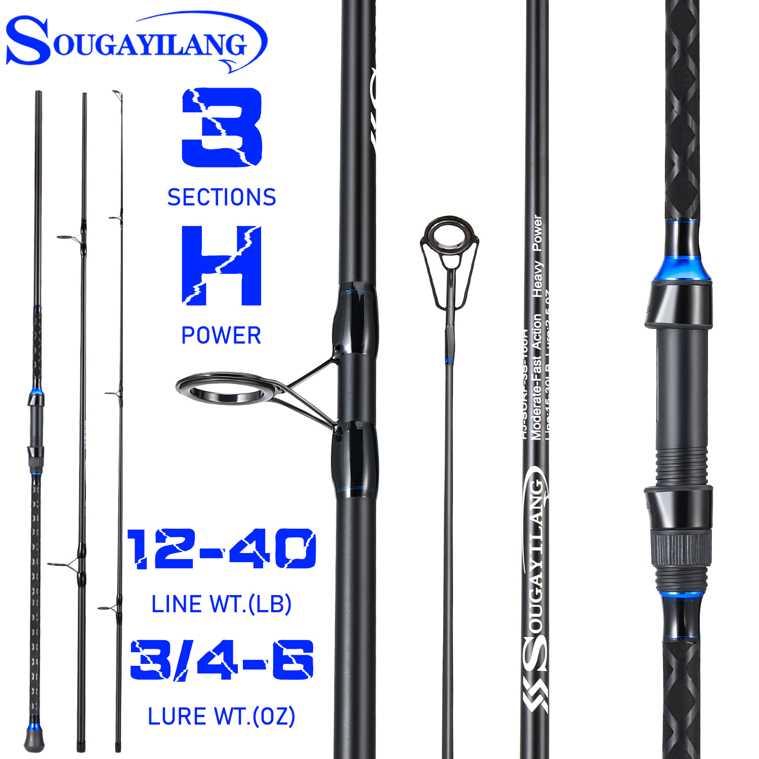 Fishing Rod Surf - Sougayilang 3sections Spinning Fishing Rod 2.7/3.0/3.3/3.6m
