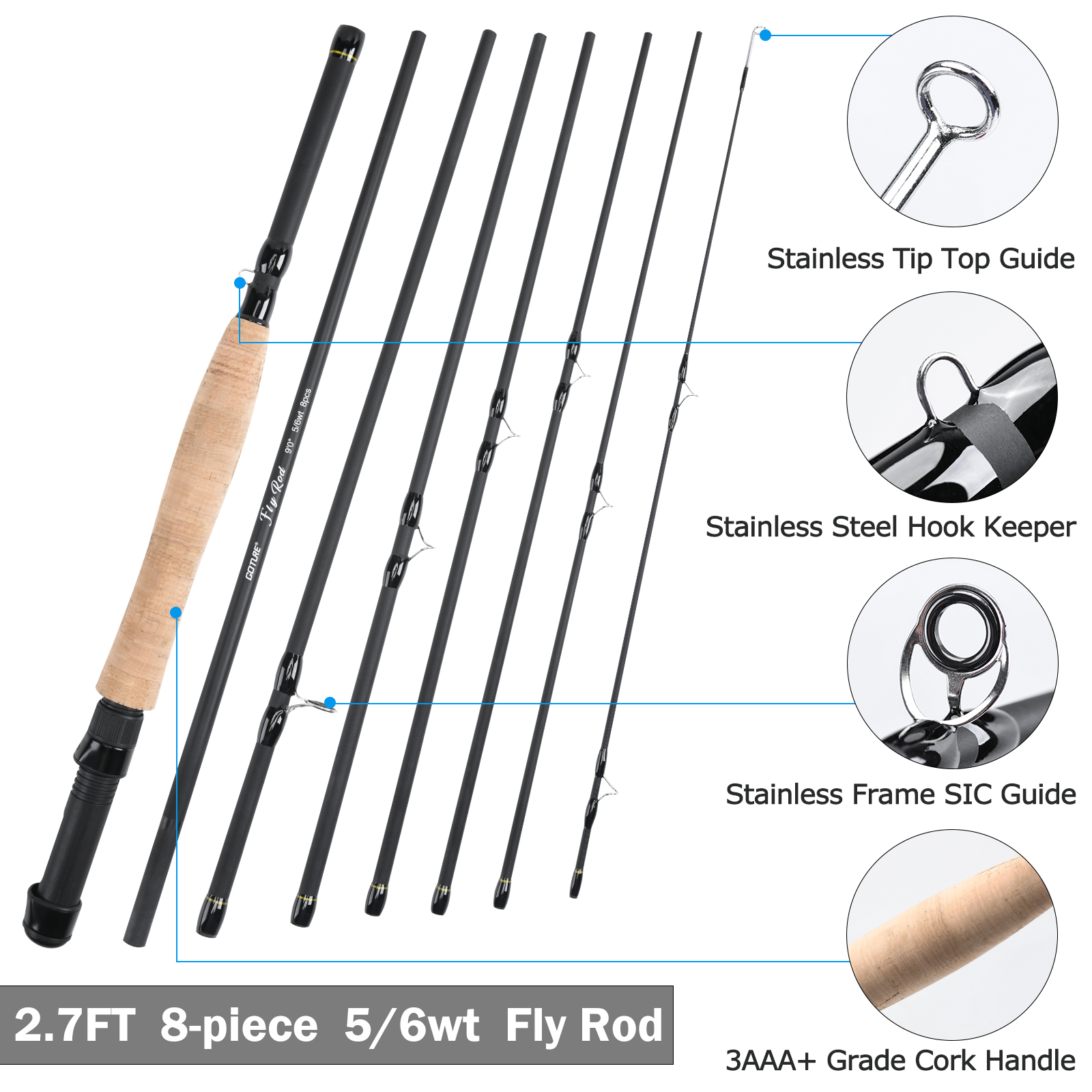 Goture 8Section Travel Fly Fis - مراجعة Fishing Rod Fly وسعره