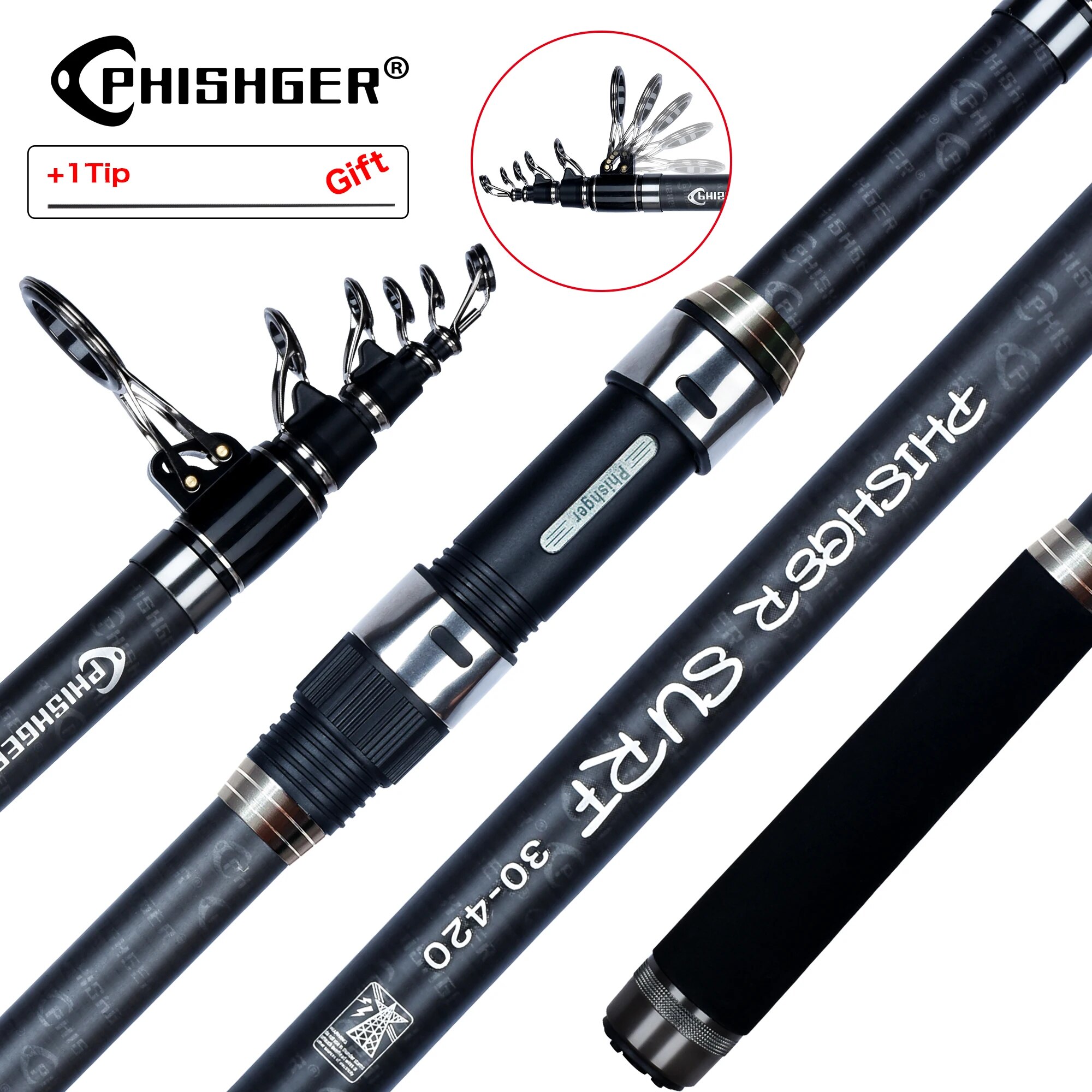 PHISHGER Telescopic Surf Spinn - مراجعة Fishing Rod Surf وسعره