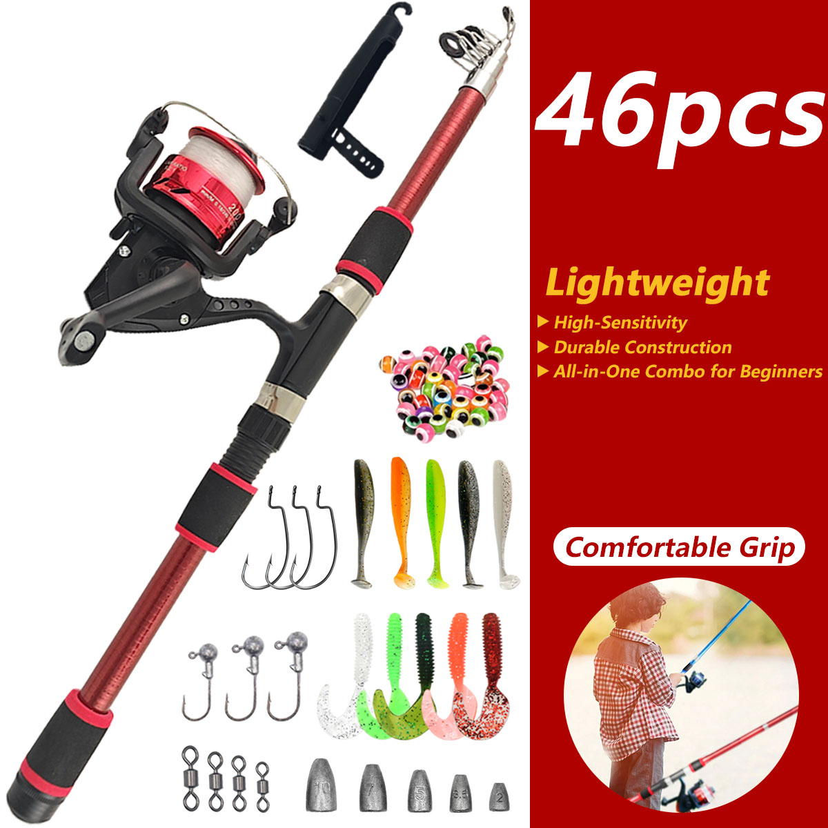 46Pcs Telescopic Fishing Rod R - مراجعة Fishing Rod Combo وسعره