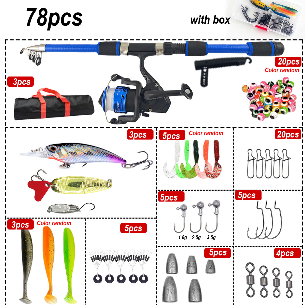 46Pcs Telescopic Fishing Rod R - مراجعة Fishing Rod Combo وسعره