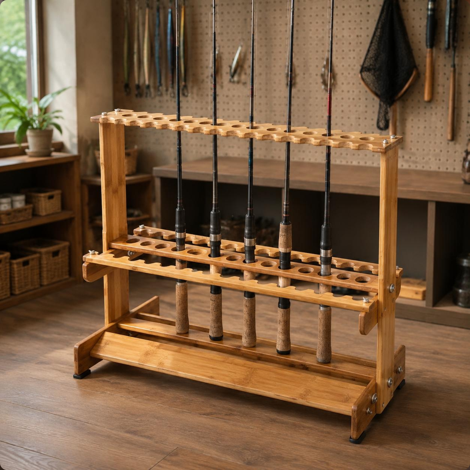 Bamboo Fishing Rod Rack Circul - مراجعة Fishing Rod Rack وسعره